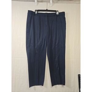 Talbots Women's Signature Dress Pants Size 14 Navy Blue Flat Front Cotton Spande